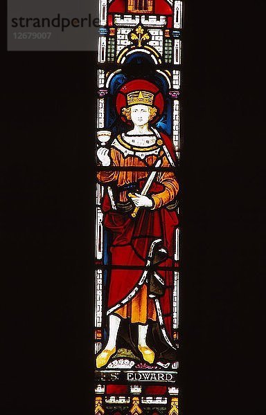 Gedenkfenster in der Kirche für König Edward  Corfe Castle  Dorset  20. Jahrhundert. Künstler: CM Dixon.