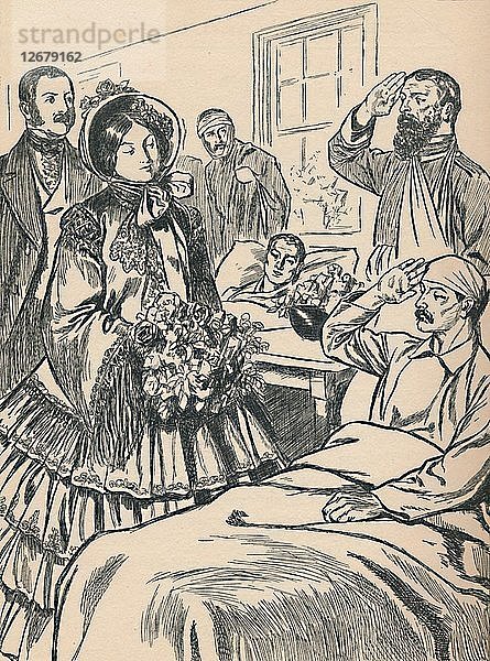 Königin Victoria besucht ihre verwundeten Soldaten  um 1907. Künstler: Unbekannt.