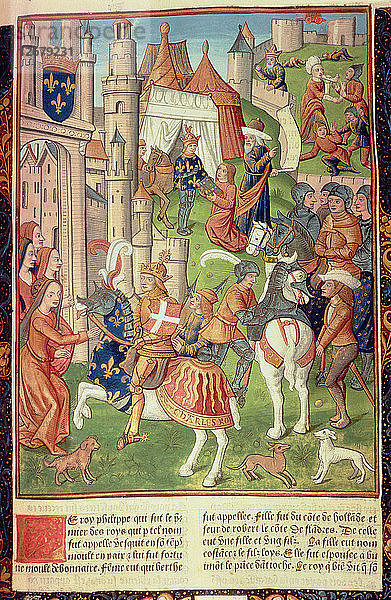 König Philipp I. von Frankreich. (1060 - 1108)  Miniatur der inkunabelhaften Chroniques de France  printe?