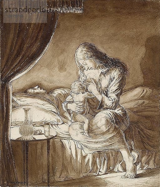 Nachtszene - Frau füttert ihr Kind  um 1900. Künstler: Maxwell Gordon Lightfoot.