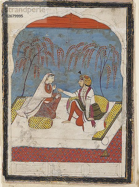 Ein Raja bietet einer Dame einen Armreif an  19. Künstler: Unbekannt.