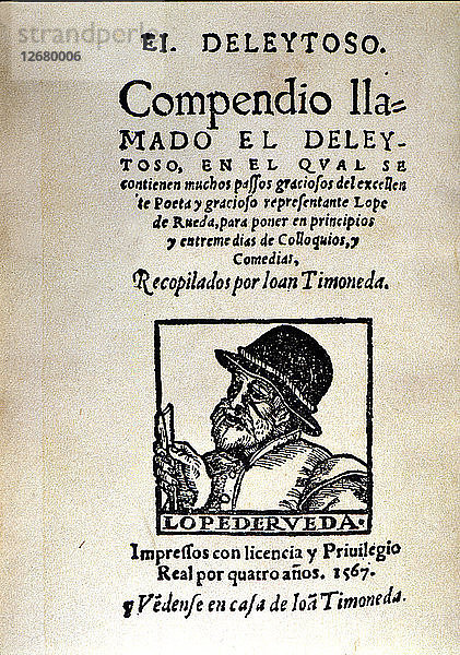 Umschlag der Ausgabe von El deleytoso von Lope de Rueda  gedruckt in Valencia  1567 von Joan Timoneda.