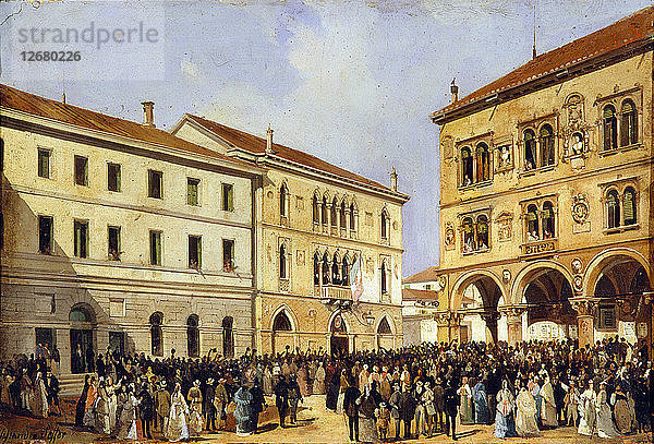 Aufführung der Trikolore auf der Piazza Duomo  1866.