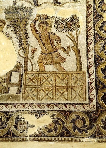 Obstsammeln und Traubentreten Mosaik  ca. 3. Jahrhundert. Künstler: Unbekannt.
