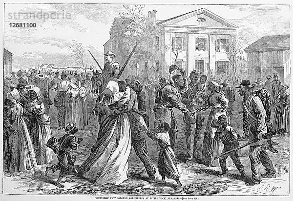 Ausgemusterte farbige Freiwillige in Little Rock  Arkansas  aus Harpers Weekly  pub. 1866 (Kupferstich
