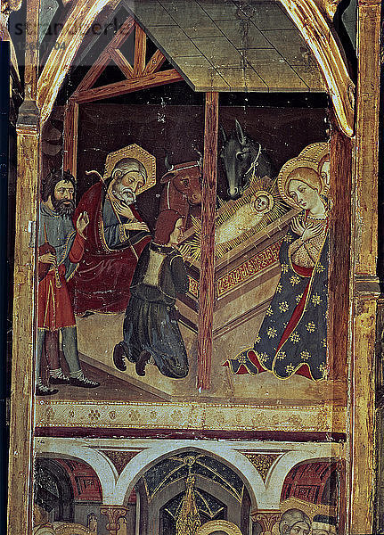 Altarbild von Sigena. Tafel mit der Anbetung der Hirten  1375. Es stammt aus dem Kloster von ?