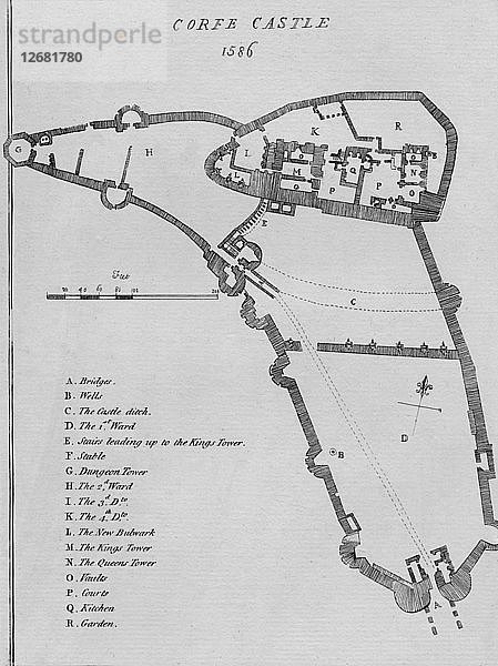 Corfe Castle  1586. Künstler: Ralph Treswell.