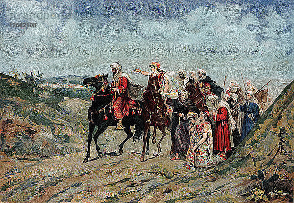 Der nasridische König Boabdil verließ Granada auf dem Weg nach Fez  nachdem er sich den katholischen Mo?