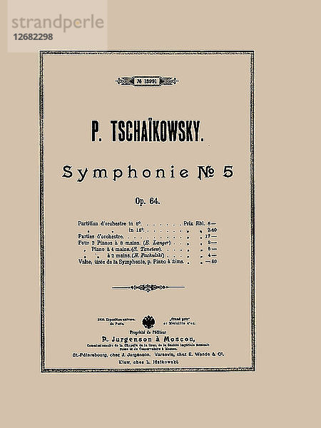 Umschlag der Partitur der Symphonie Nr. 5 in e-Moll  op. 64 von Pjotr Tschaikowski  1888.