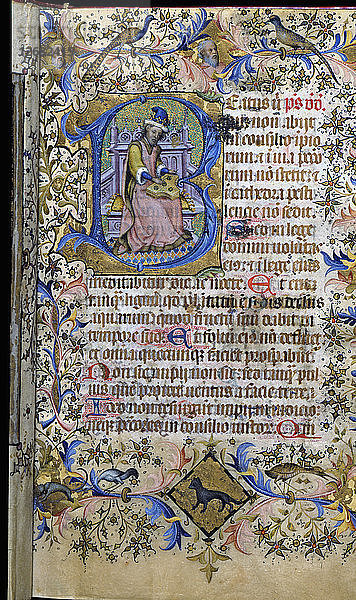 Stundenbuch  Handschrift um 1444  Detail der Beschriftung einer Seite.