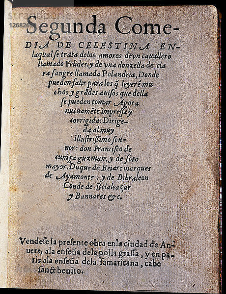 Zweite Komödie der Celestina von Feliciano de Silva  Umschlag der gedruckten Ausgabe von 1550.