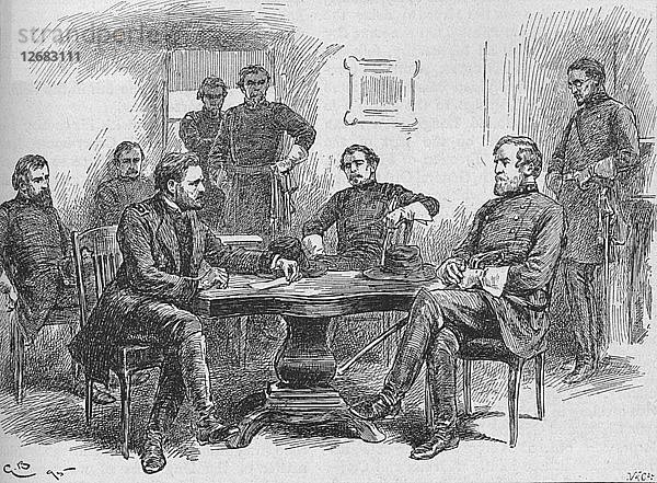 General Grant bei der Verlesung der Kapitulationsbedingungen  1895  (1902). Künstler: Gordon Frederick Browne.