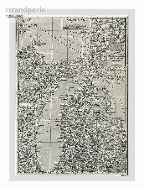 Karte von Michigan  USA  um 1900. Künstler: Emery Walker Ltd.