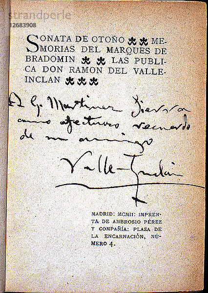 Einband Herbstsonate - Memoiren des Marquis von Brandomin  von Valle Inclan mit Autogrammeinschreibung