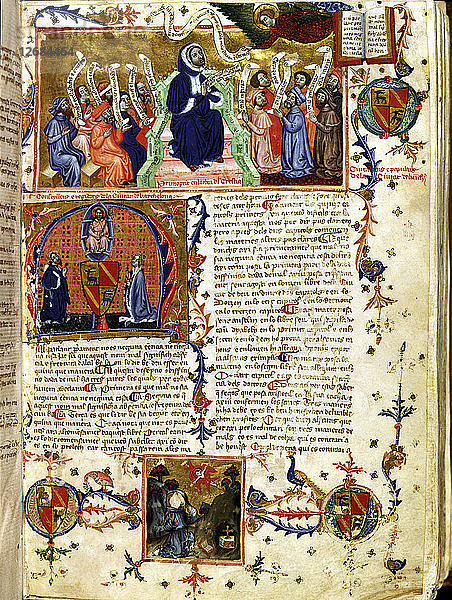 Seite aus Lo Crestià von Francisco de Eiximenis  religiöse Schrift in katalanischer Sprache aus dem 14. Jahrhundert.