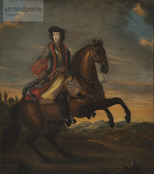 Porträt von Friedrich IV. (1671-1702)  Herzog von Holstein-Gottorp auf dem Pferderücken  1689.