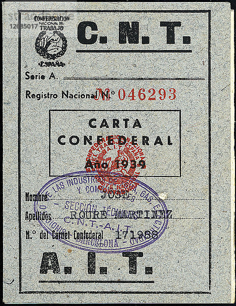 Mitgliedskarte der CNT-AIT  1939.