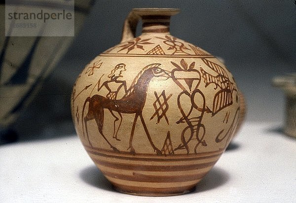 Reiter auf griechischer Duftflasche (Araballos) Proto-Korinthisch  ca. 7. Jahrhundert v. Chr. Künstler: Unbekannt.