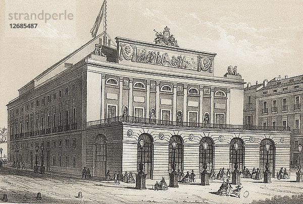 Königliches Theater in Madrid  gefördert von Elisabeth II. und beendet im Oktober 1850  Stich von 1870.