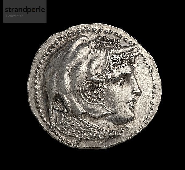 Antike griechische (ptolemäische) Silbermünze  295 v. Chr. Künstler: Unbekannt.