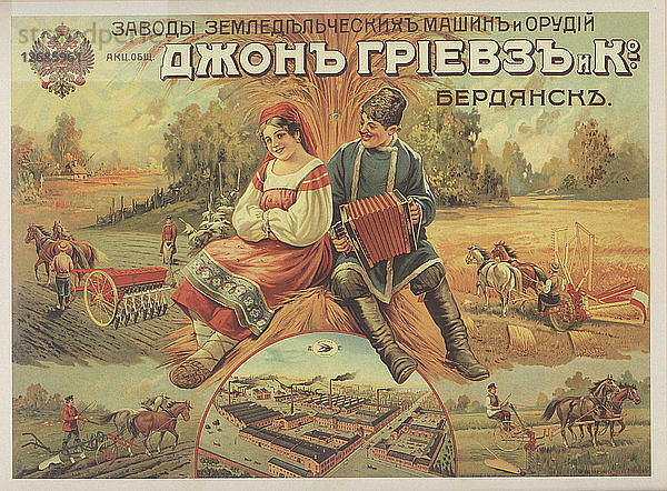 Werbeplakat John Greaves & Co. Fabrik für landwirtschaftliche Maschinen  um 1900.