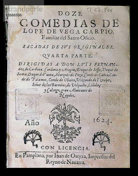 Cover Doce comedias (Zwölf Komödien) von Lope de Vega  veröffentlicht 1624 in Pamplona.