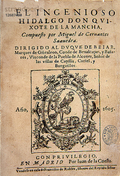 Umschlag der ersten Ausgabe des Buches Don Quijote de La Mancha  Madrid  Juan de la Cuesta  1605.