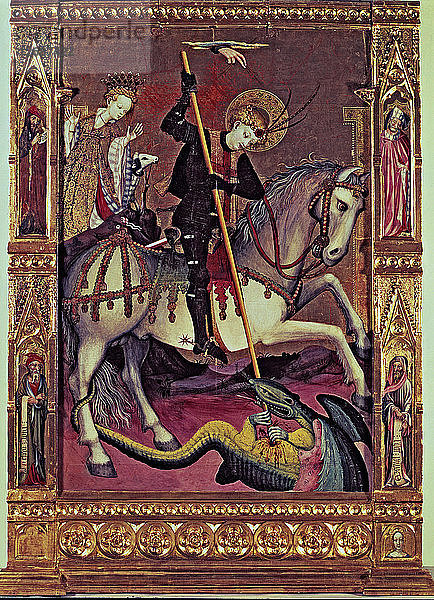 Altarbild des Heiligen Georg. Zentrale Tafel  die Hand Gottes segnet den Heiligen  der ihn beschützt  bei t?