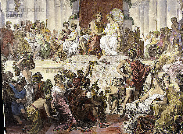 Hochzeit in Susa  Alexander der Große  König von Makedonien (356-323 v. Chr.)  Mit Estatira  farbig e?