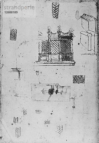Zeichnung eines dekorativen Paravents und andere Skizzen  um 1480 (1945). Künstler: Leonardo da Vinci.