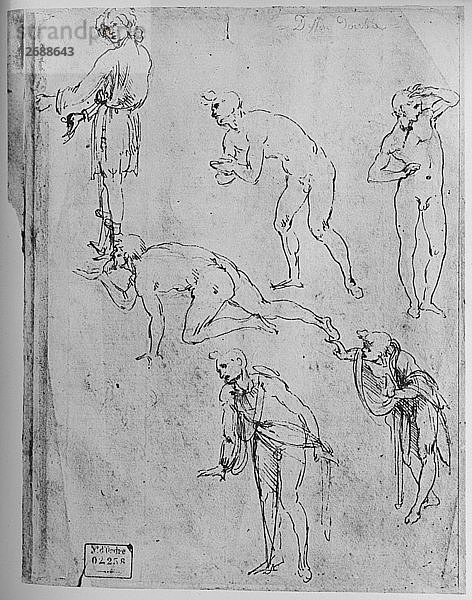 Sechs Figurenstudien  1481-1483 (1945). Künstler: Leonardo da Vinci.