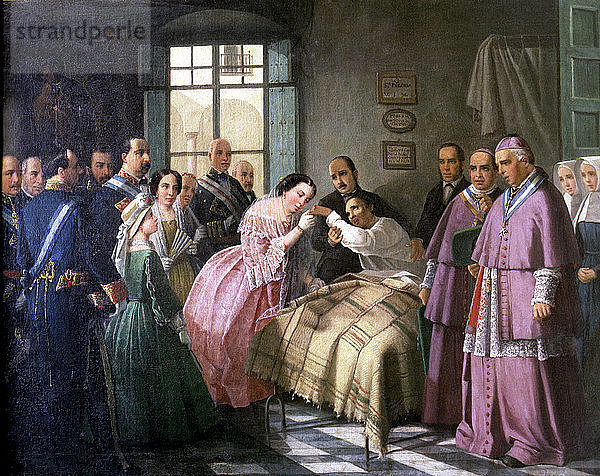 Elisabeth II. (1830 - 1904)  Königin von Spanien  geboren in Madrid  Die Königin beim Besuch eines Krankenhauses  Oil p?