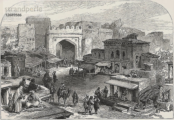 Britisch-afghanischer Krieg  Szenen in der Stadt Kabul. Afghanistan Eingangstor und Markt Basare  Nein?