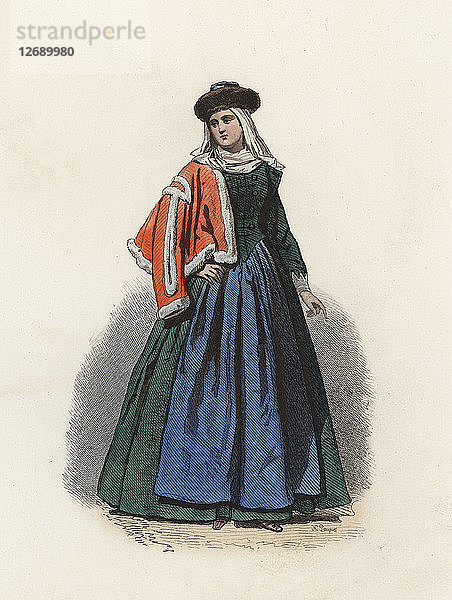 Frau eines polnischen Wohlhabenden aus Krakau  in der Neuzeit  Farbstich 1870.