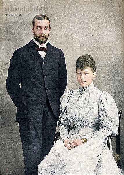 Der zukünftige König Georg V. und Königin Mary kurz nach ihrer Hochzeit  1893 (1911). Künstler: WS Stuart.