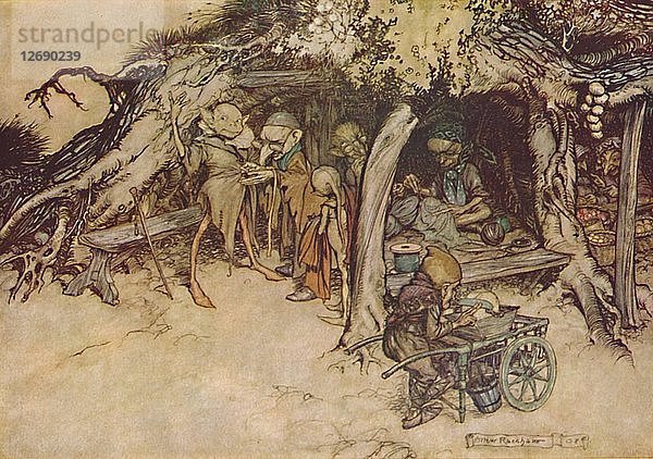 Um meinen kleinen Elfen Mäntel zu machen  1908  (1923). Künstler: Arthur Rackham.