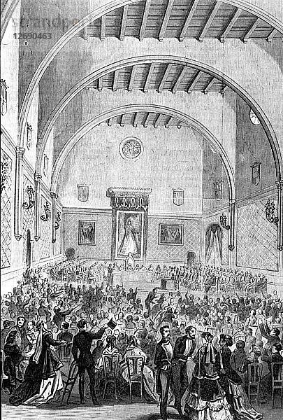 Akt der Blumenspiele  die im Mai 1868 im Salo de Cent des Stadtrats von Barcelona stattfanden  graviert?