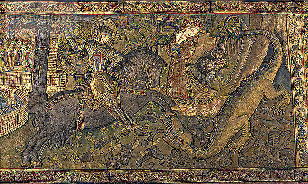 Frontalansicht des Heiligen Georgs  aus besticktem Leinenstoff  1450-1451.