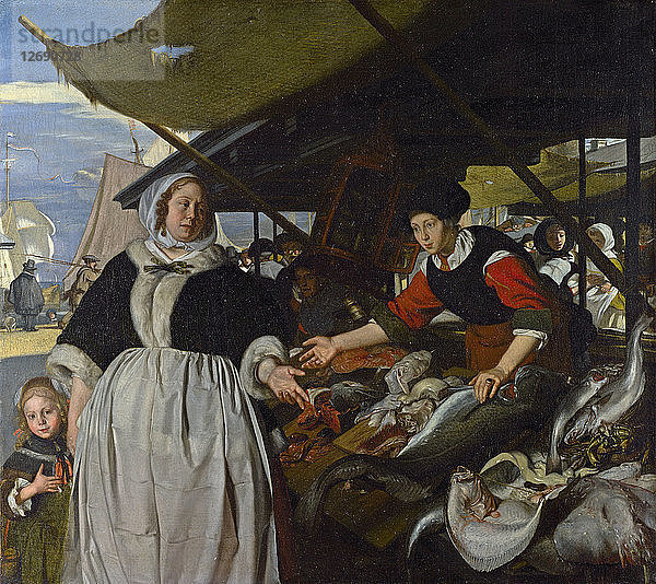 Adriana van Heusden und ihre Tochter auf dem Neuen Fischmarkt in Amsterdam  1662.
