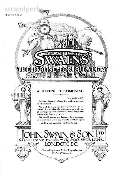 John Swain & Son Ltd. - Anzeige  1916. Künstler: John Swain & Son.