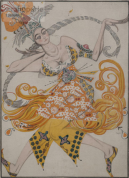 Kostümentwurf für das Ballett Der Feuervogel (Loiseau de feu) von I. Strawinsky.