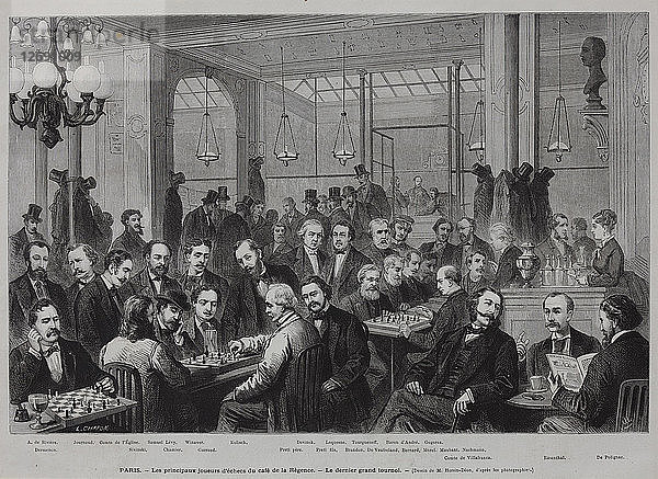 Das Schachturnier im Café de la Régence (aus Le Monde Illustré)  1874.