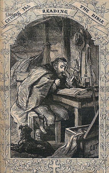 Crusoe Ill Reading The Bible  um 1870. Künstler: Unbekannt.