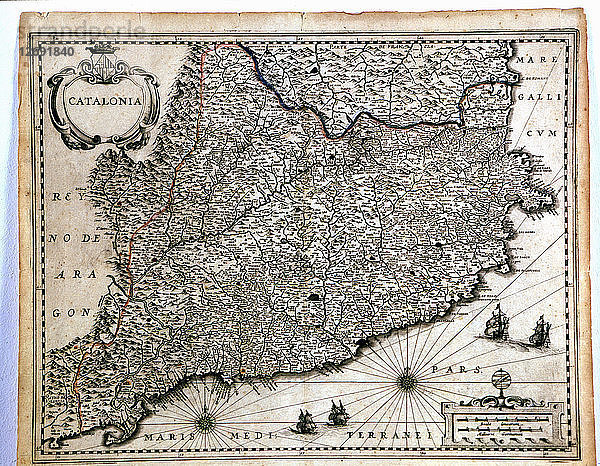 Kolorierte Karte von Katalonien  aus der Geographia Blaviana oder Theatrum Orbis sive Terrarum Atlas N?