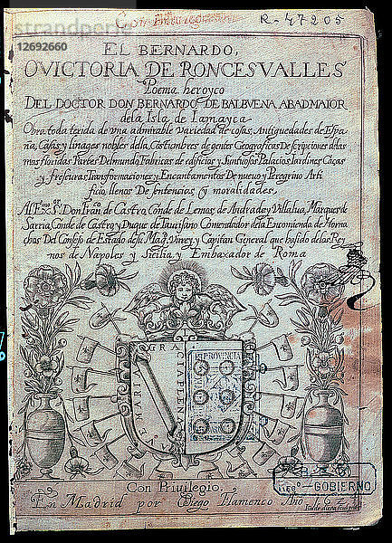 Umschlag der Victoria de Roncesvalles von Bernardo de Balbuena  Erstausgabe  gedruckt von Diego ?