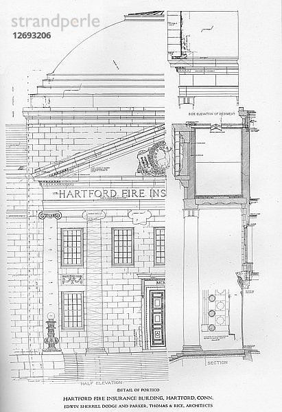 Detail des Portikus - Hartford Fire Insurance Building  Hartford  Connecticut  1922. Künstler: Edwin Sherrill Dodge und Parker  Thomas & Rice.