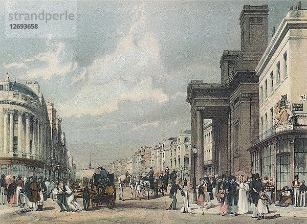 Ansicht der Regent Street mit Blick auf den Quadranten und der Hanover Chapel im Vordergrund  1842 Künstler: Thomas Shotter Jungen.