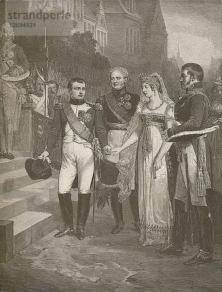 Napoleon empfängt die Königin von Preußen in Tilsit  1807  (1896). Künstler: Peter Aitken.