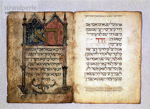 Haggada von Poblet  illuminiertes Manuskript der Haggada von Pesah  das Teil des Talmuds ist  c?
