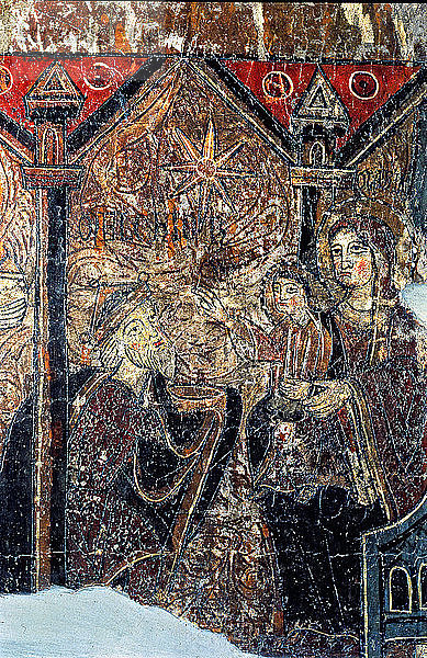 Vorderseite des Iguácel-Altars  Detail der Epiphanias-Szene. Tafelgemälde aus der Kirche o?